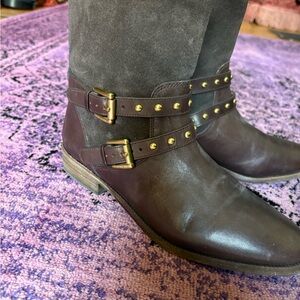 Coach Dark Brown Ankle Boots with Gold Accents